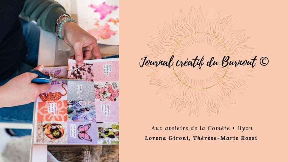 une main qui découpe dans des magazines pour jouer dans son carnet créatif du burnout